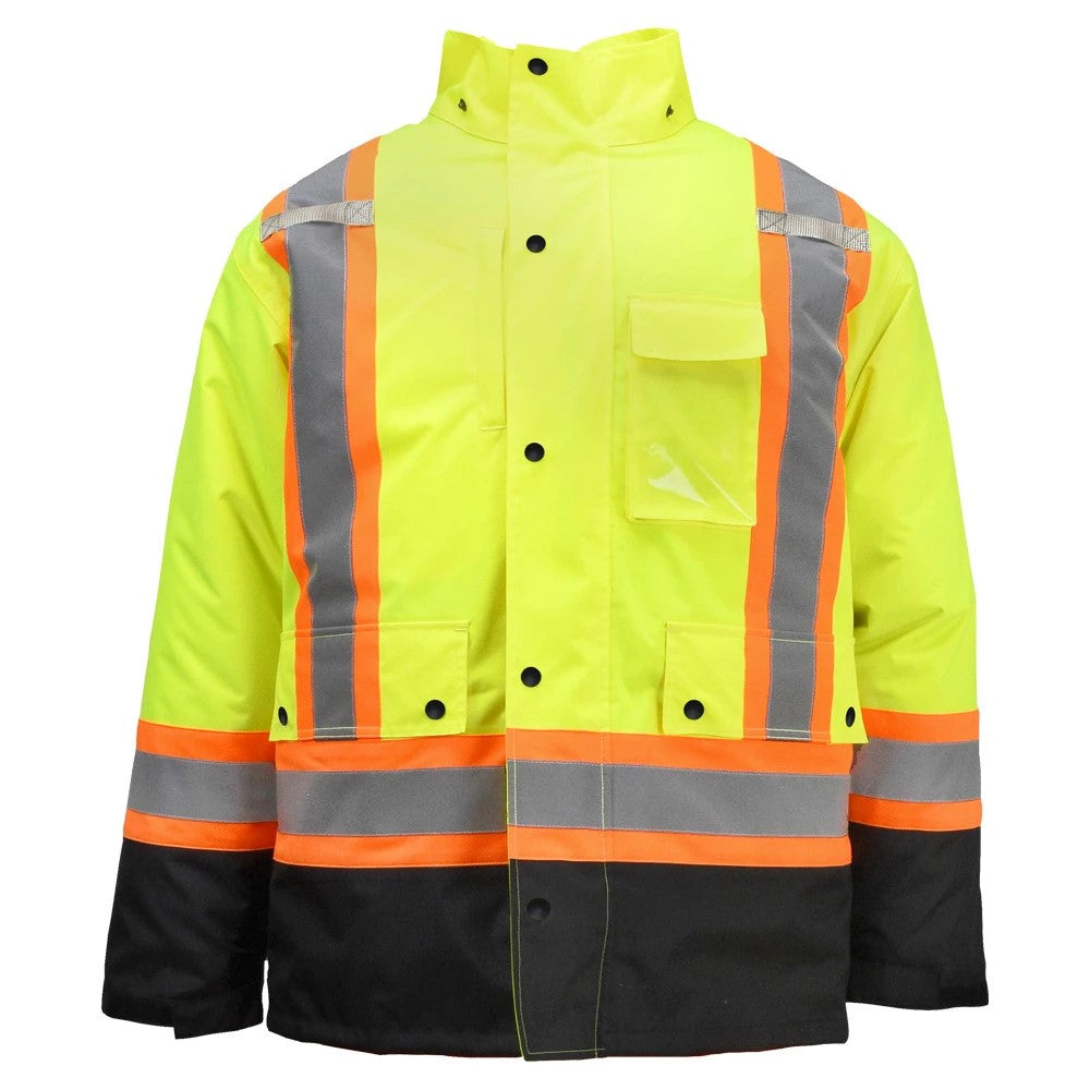 ANSI Class 3 Hi-Vis Weatherproof Parka with Zip-Out Reversible Bomber Jacket & Reflective Tape