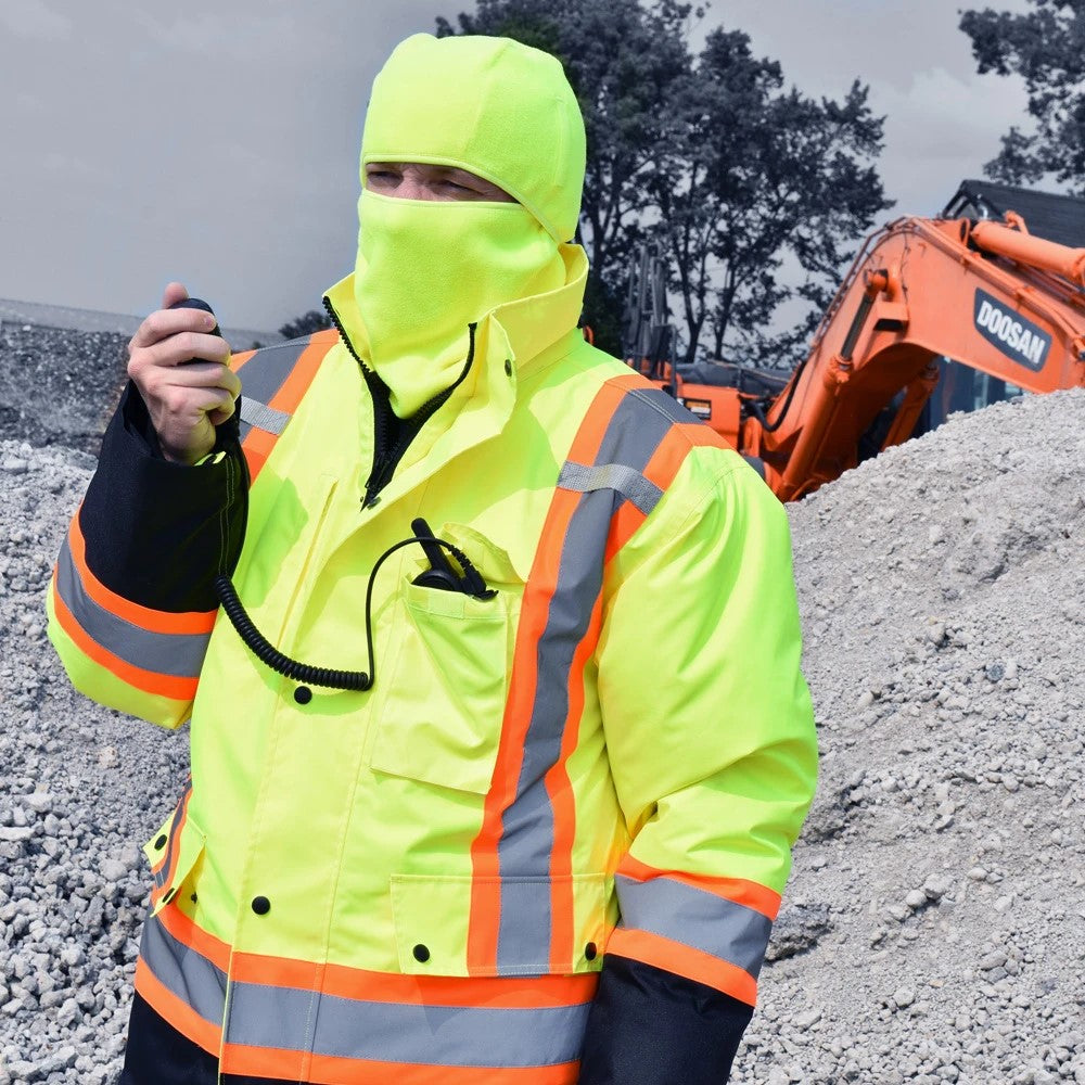 ANSI Class 3 Hi-Vis Weatherproof Parka with Zip-Out Reversible Bomber Jacket & Reflective Tape