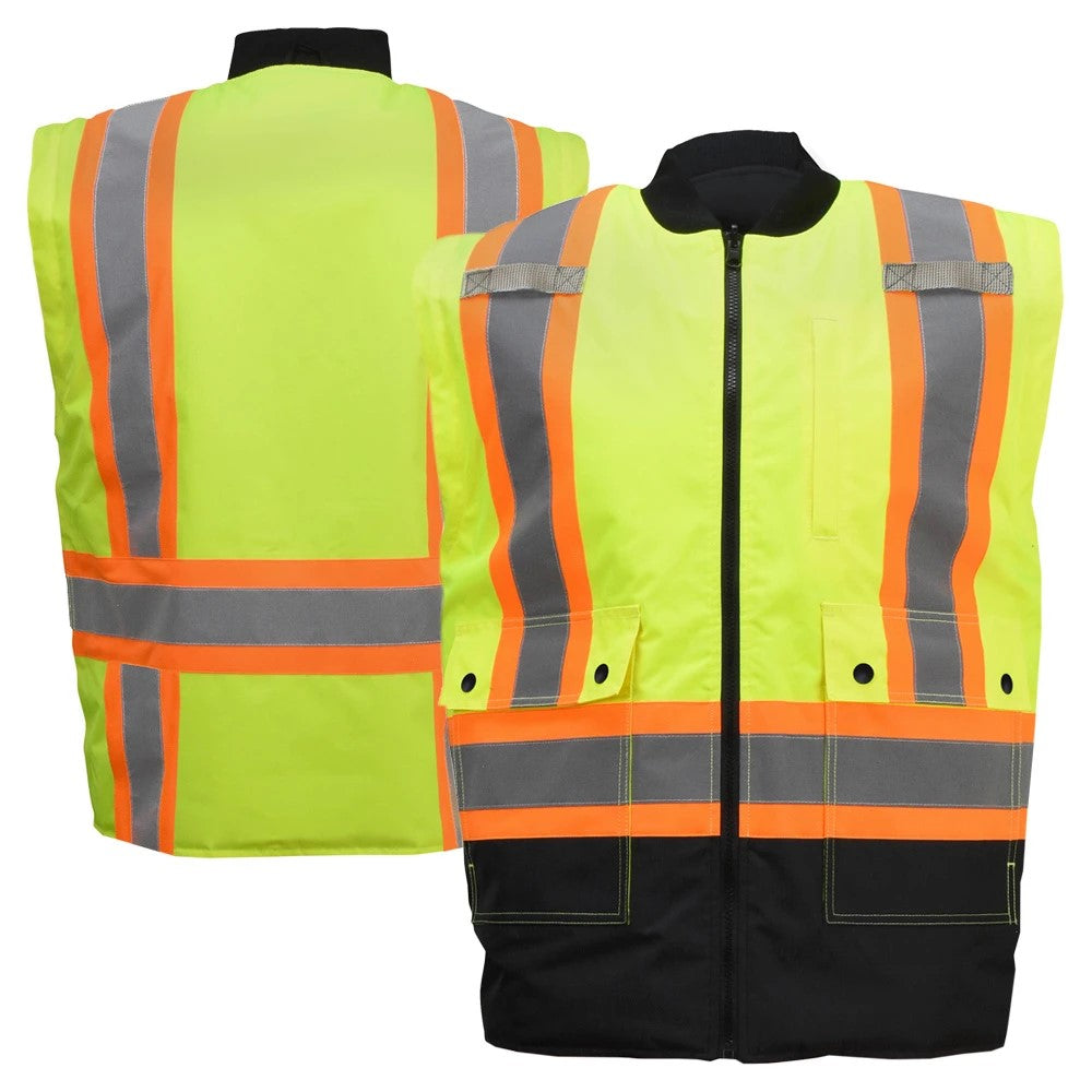ANSI Class 3 Hi-Vis Weatherproof Parka with Zip-Out Reversible Bomber Jacket & Reflective Tape