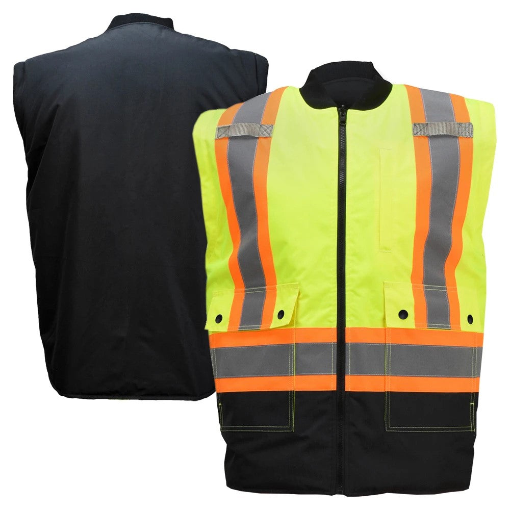 ANSI Class 3 Hi-Vis Weatherproof Parka with Zip-Out Reversible Bomber Jacket & Reflective Tape