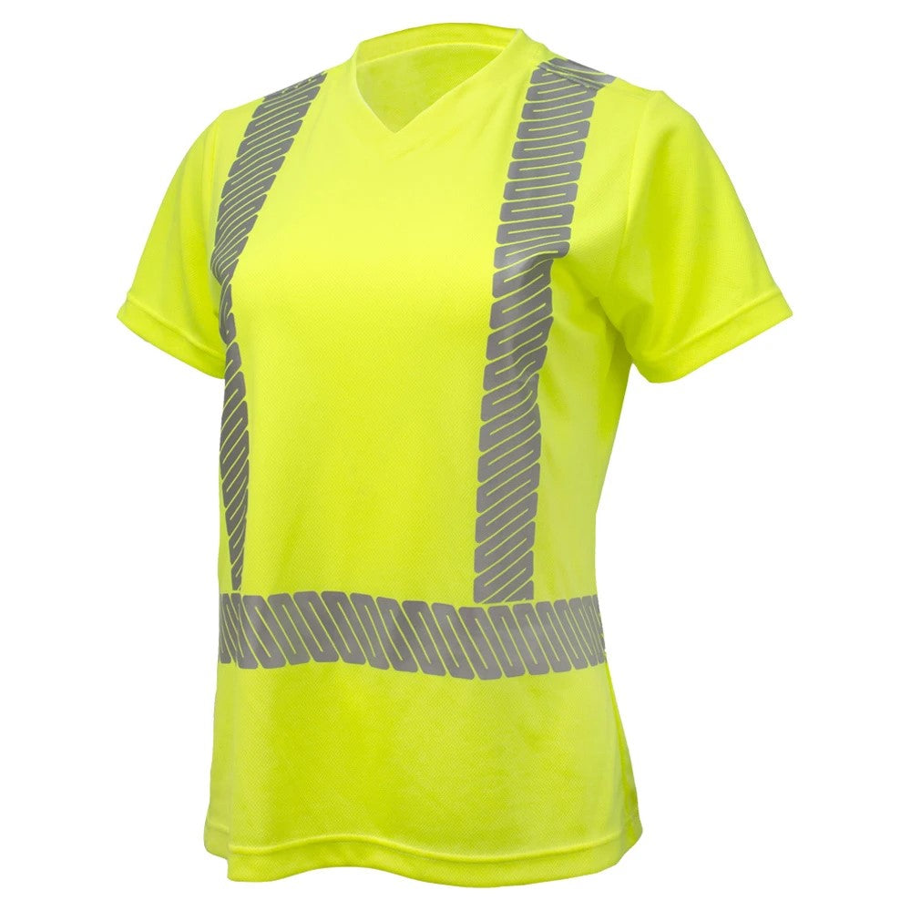 Women’s ANSI Class 2 Hi-Vis Short Sleeve Safety Shirt with Moisture Wicking Fabric & Reflective Tape