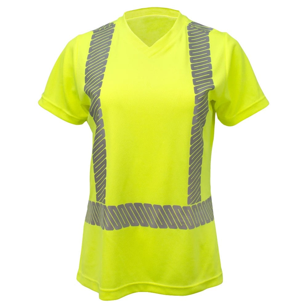 Women’s ANSI Class 2 Hi-Vis Short Sleeve Safety Shirt with Moisture Wicking Fabric & Reflective Tape