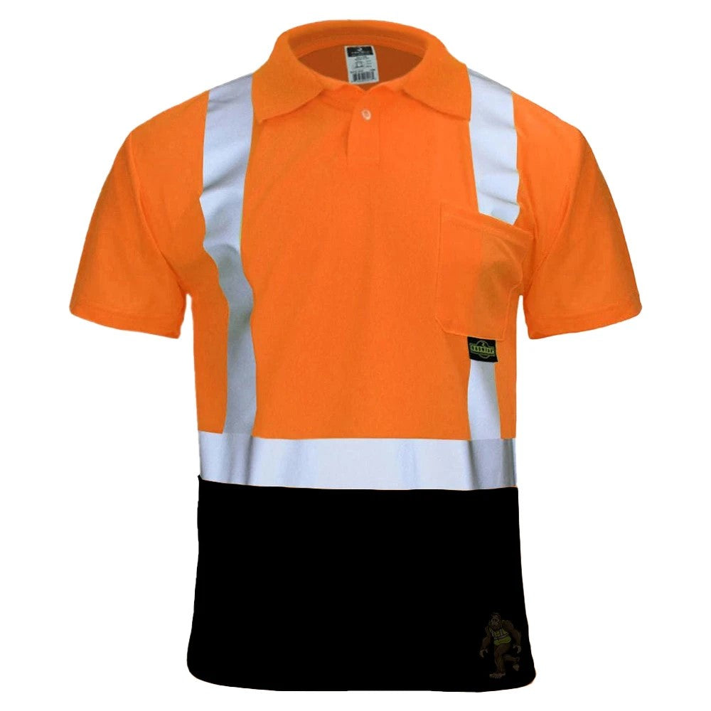 ANSI Class 2 Hi-Vis Black Bottom Short Sleeve Safety Polo Shirt with Moisture Wicking Mesh & Reflective Tape