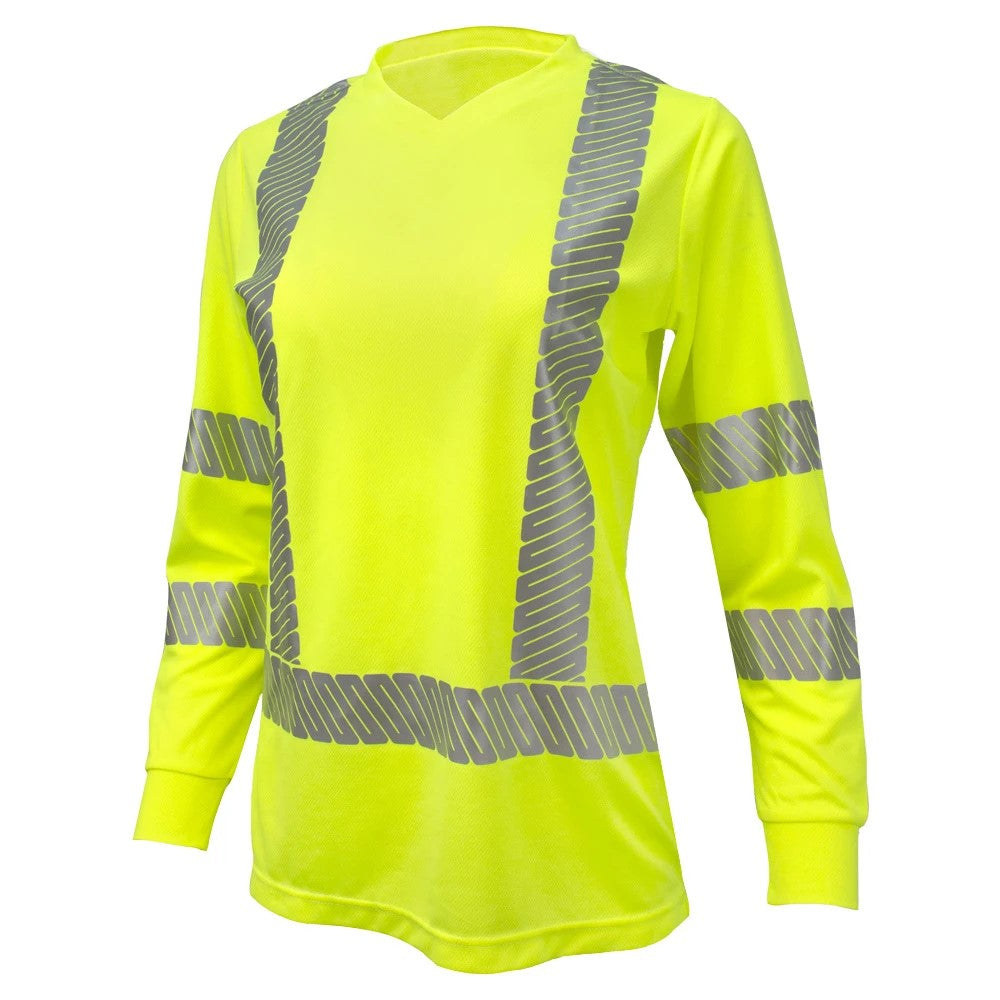 Women’s ANSI Class 3 Hi-Vis Long Sleeve Safety Shirt with Moisture Wicking Mesh & Reflective Tape