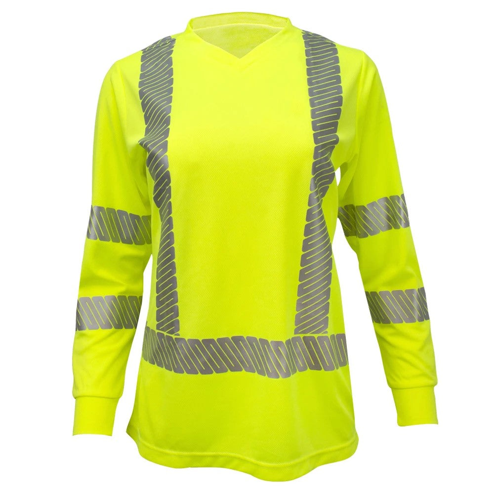 Women’s ANSI Class 3 Hi-Vis Long Sleeve Safety Shirt with Moisture Wicking Mesh & Reflective Tape