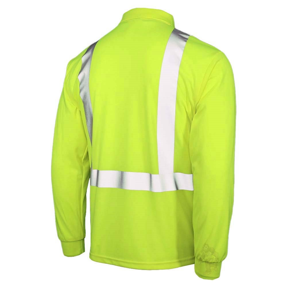 ANSI Class 2 Hi-Vis Long Sleeve Safety Polo Shirt with Moisture Wicking Mesh & Reflective Tape