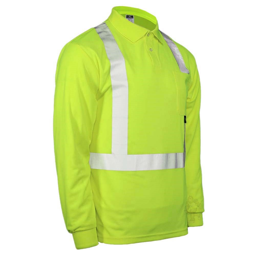 ANSI Class 2 Hi-Vis Long Sleeve Safety Polo Shirt with Moisture Wicking Mesh & Reflective Tape