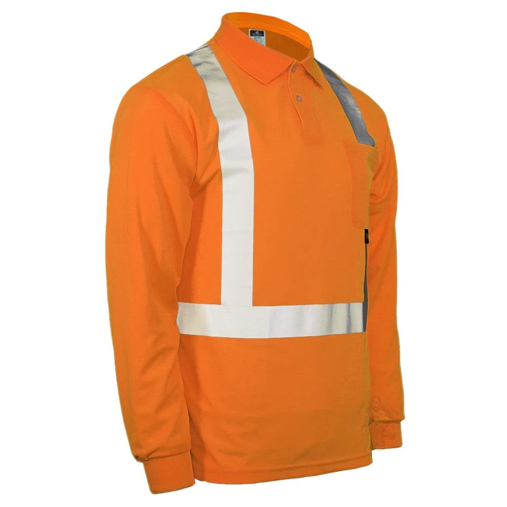 ANSI Class 2 Hi-Vis Long Sleeve Safety Polo Shirt with Moisture Wicking Mesh & Reflective Tape
