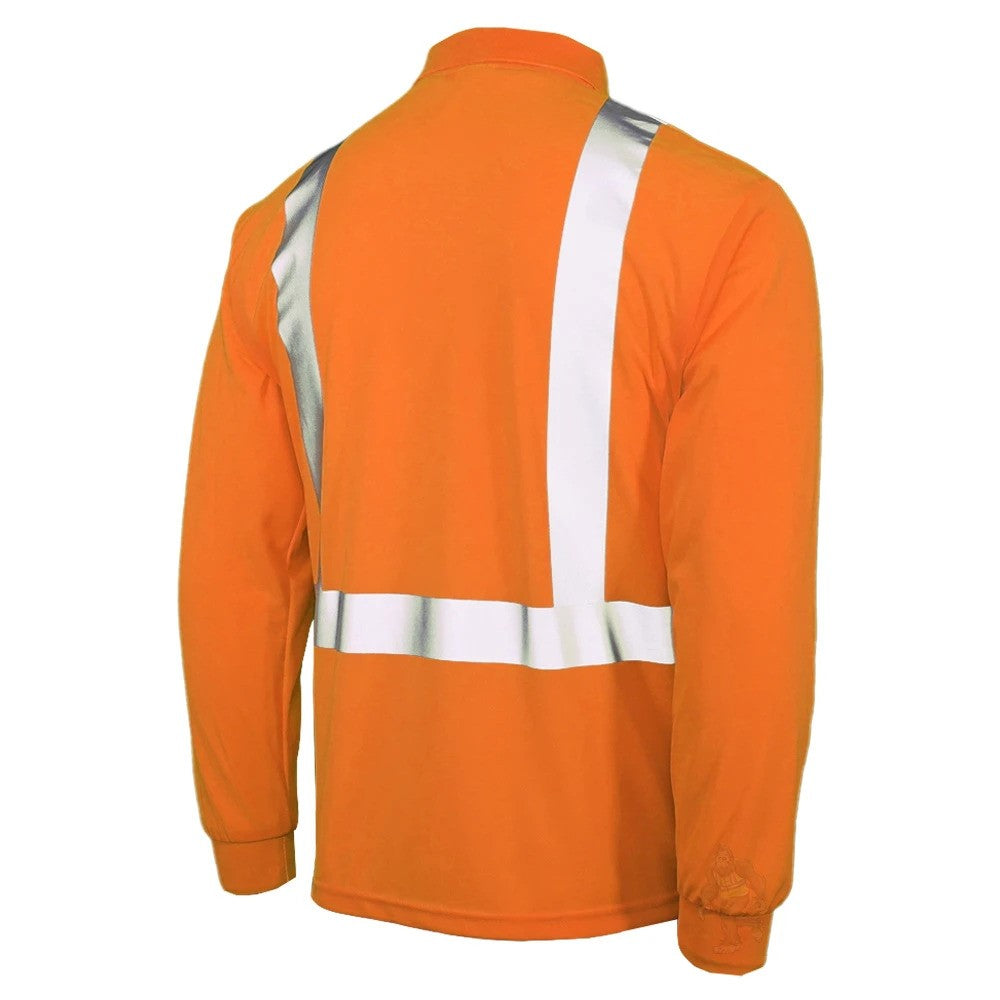 ANSI Class 2 Hi-Vis Long Sleeve Safety Polo Shirt with Moisture Wicking Mesh & Reflective Tape