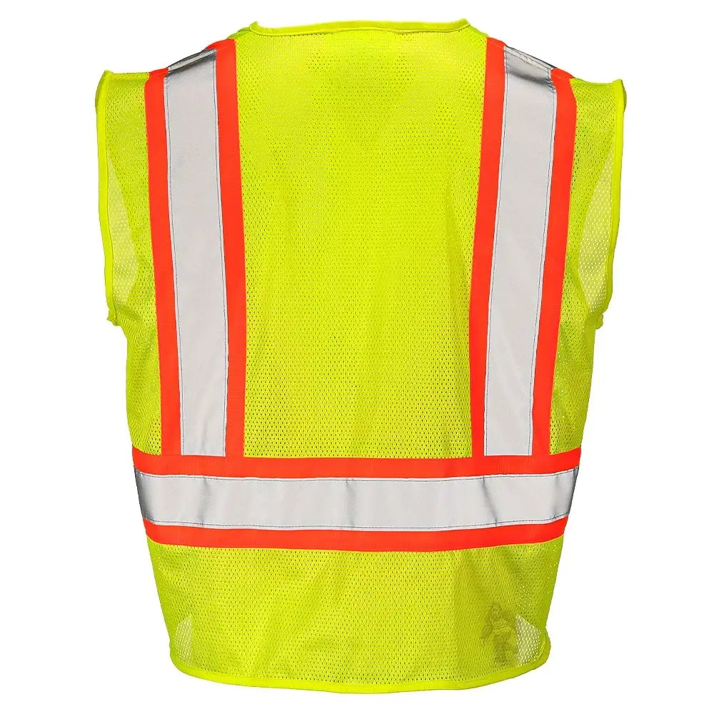 Class 2 Hi-Vis Economy Mesh Safety Vest with Zipper Closure, Reflective Tape & Contrast Trim, ANSI Type R Compliant, Orange/Lime, S-5XL