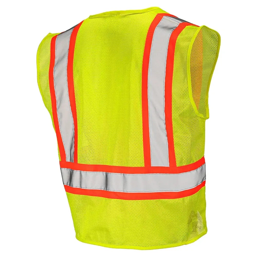 Class 2 Hi-Vis Economy Mesh Safety Vest with Zipper Closure, Reflective Tape & Contrast Trim, ANSI Type R Compliant, Orange/Lime, S-5XL