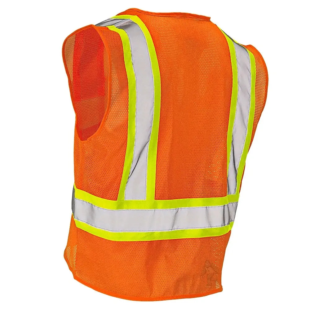 Class 2 Hi-Vis Economy Mesh Safety Vest with Zipper Closure, Reflective Tape & Contrast Trim, ANSI Type R Compliant, Orange/Lime, S-5XL