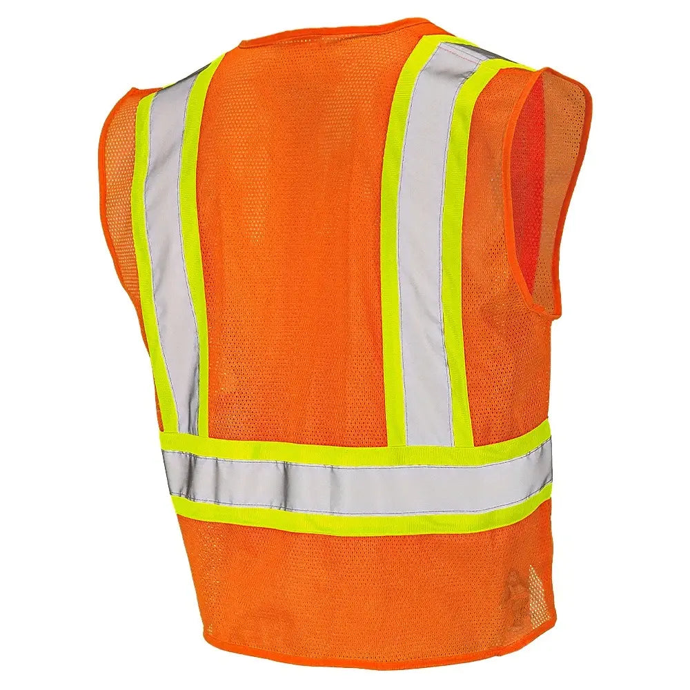 Class 2 Hi-Vis Economy Mesh Safety Vest with Zipper Closure, Reflective Tape & Contrast Trim, ANSI Type R Compliant, Orange/Lime, S-5XL