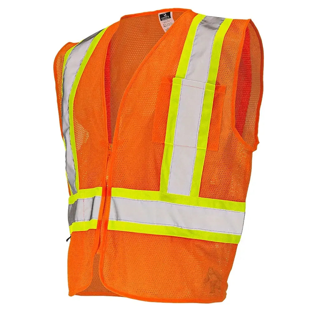 Class 2 Hi-Vis Economy Mesh Safety Vest with Zipper Closure, Reflective Tape & Contrast Trim, ANSI Type R Compliant, Orange/Lime, S-5XL