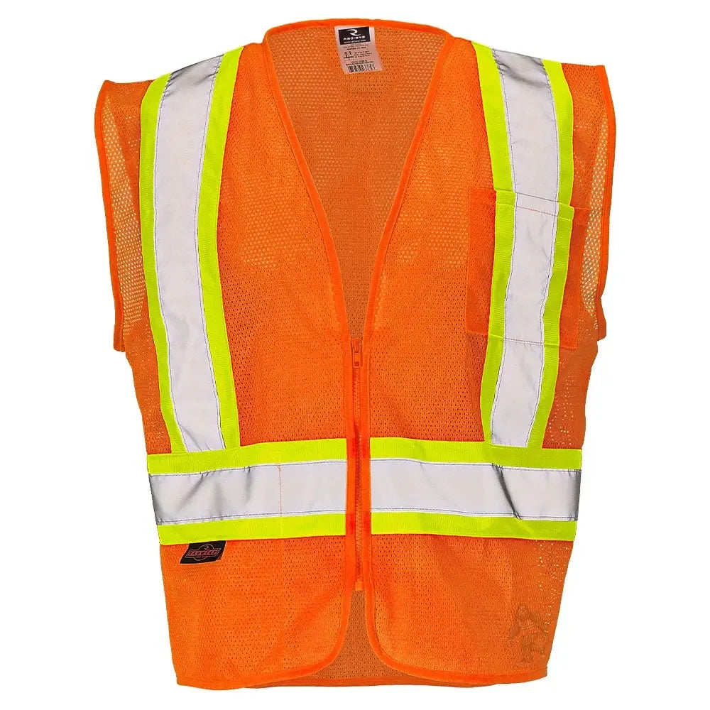 Class 2 Hi-Vis Economy Mesh Safety Vest with Zipper Closure, Reflective Tape & Contrast Trim, ANSI Type R Compliant, Orange/Lime, S-5XL