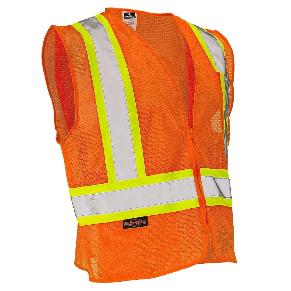 Class 2 Hi-Vis Economy Mesh Safety Vest with Zipper Closure, Reflective Tape & Contrast Trim, ANSI Type R Compliant, Orange/Lime, S-5XL