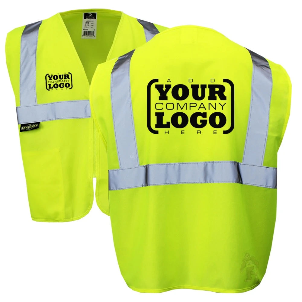 ANSI Class 2 Hi Vis Mesh Safety Vest with Zipper Closure, Reflective Stripes & Pockets, Type R Economy Work Vest, Lime/Orange, SM-5X