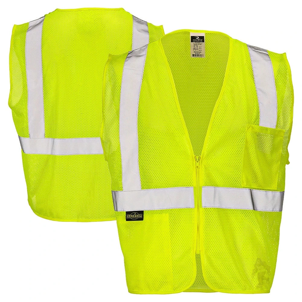 ANSI Class 2 Hi Vis Mesh Safety Vest with Zipper Closure, Reflective Stripes & Pockets, Type R Economy Work Vest, Lime/Orange, SM-5X