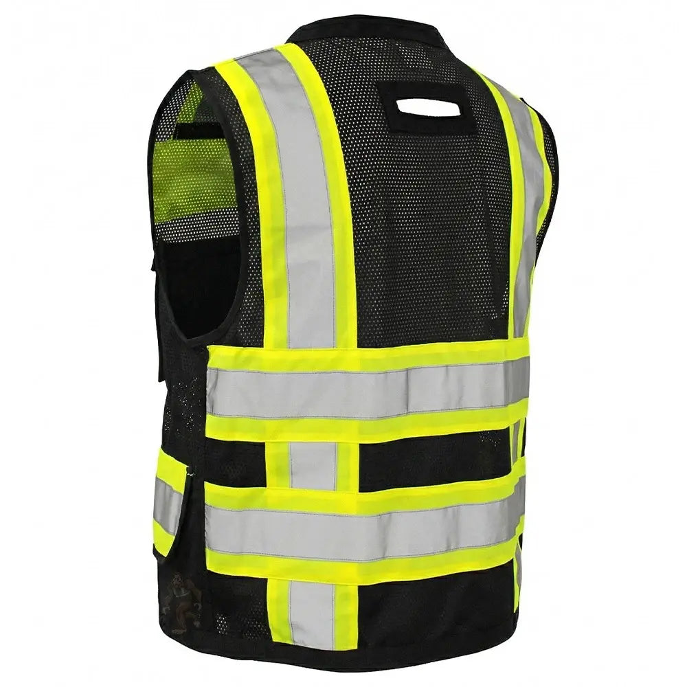 ANSI Class 1 Heavy Duty Surveyor Safety Vest with Zipper, Reflective Tape & Multi-Pocket Storage – Black