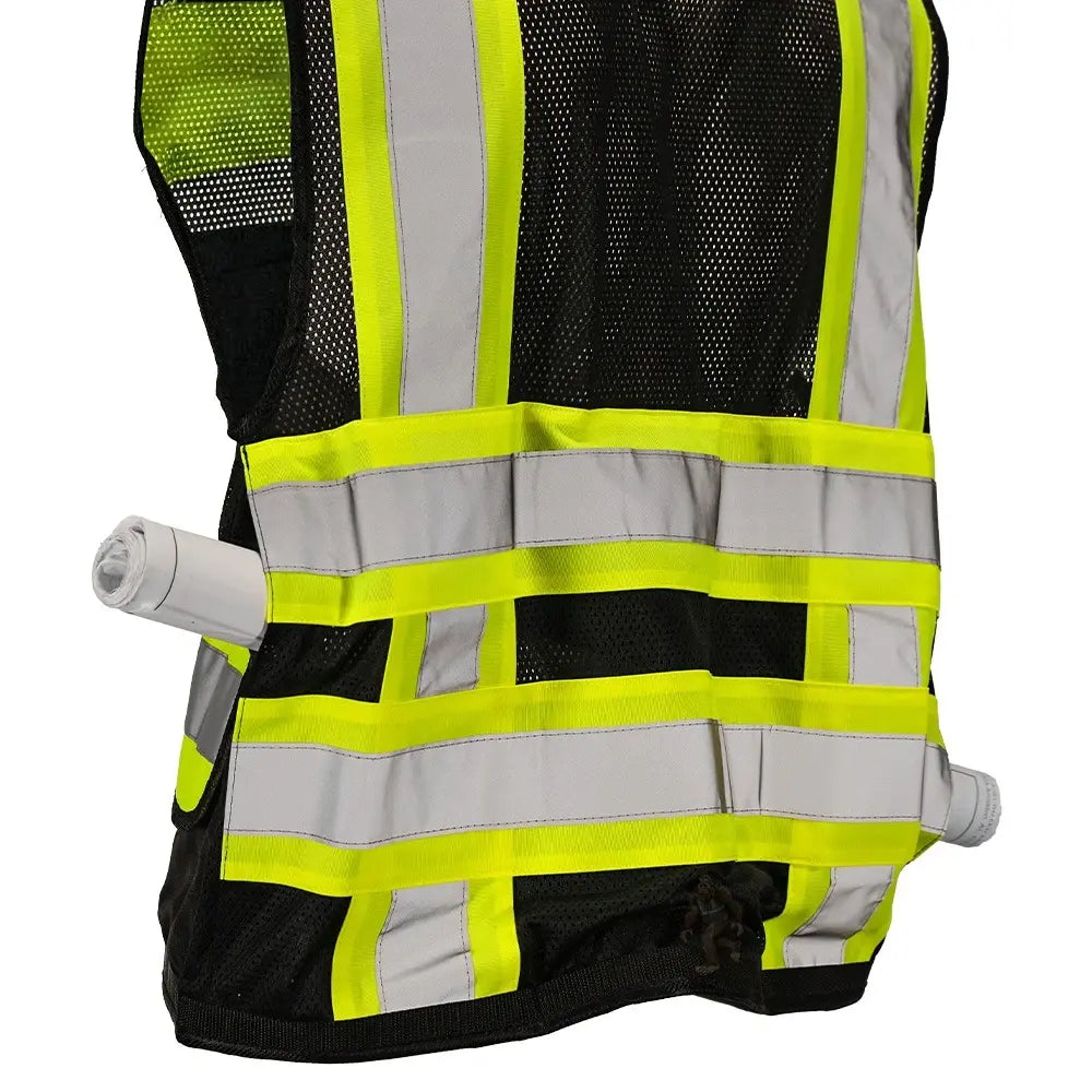 ANSI Class 1 Heavy Duty Surveyor Safety Vest with Zipper, Reflective Tape & Multi-Pocket Storage – Black