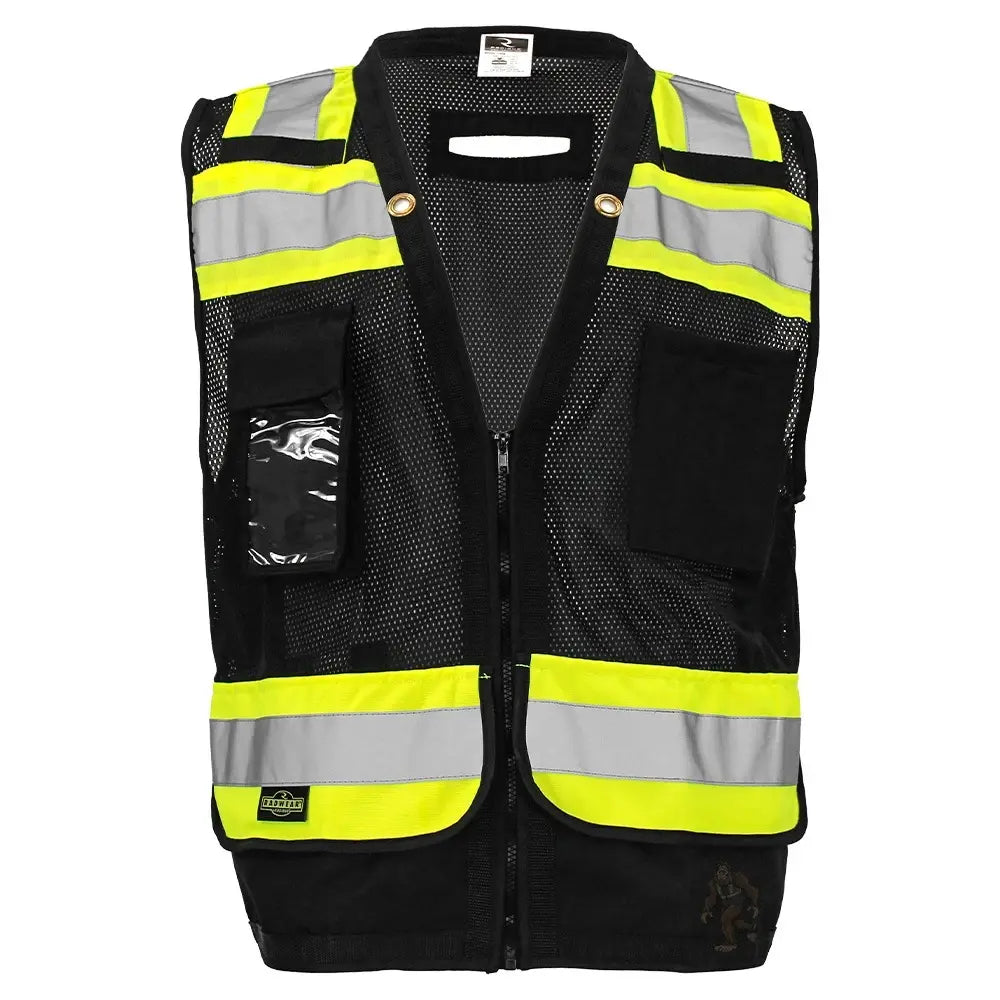 ANSI Class 1 Heavy Duty Surveyor Safety Vest with Zipper, Reflective Tape & Multi-Pocket Storage – Black