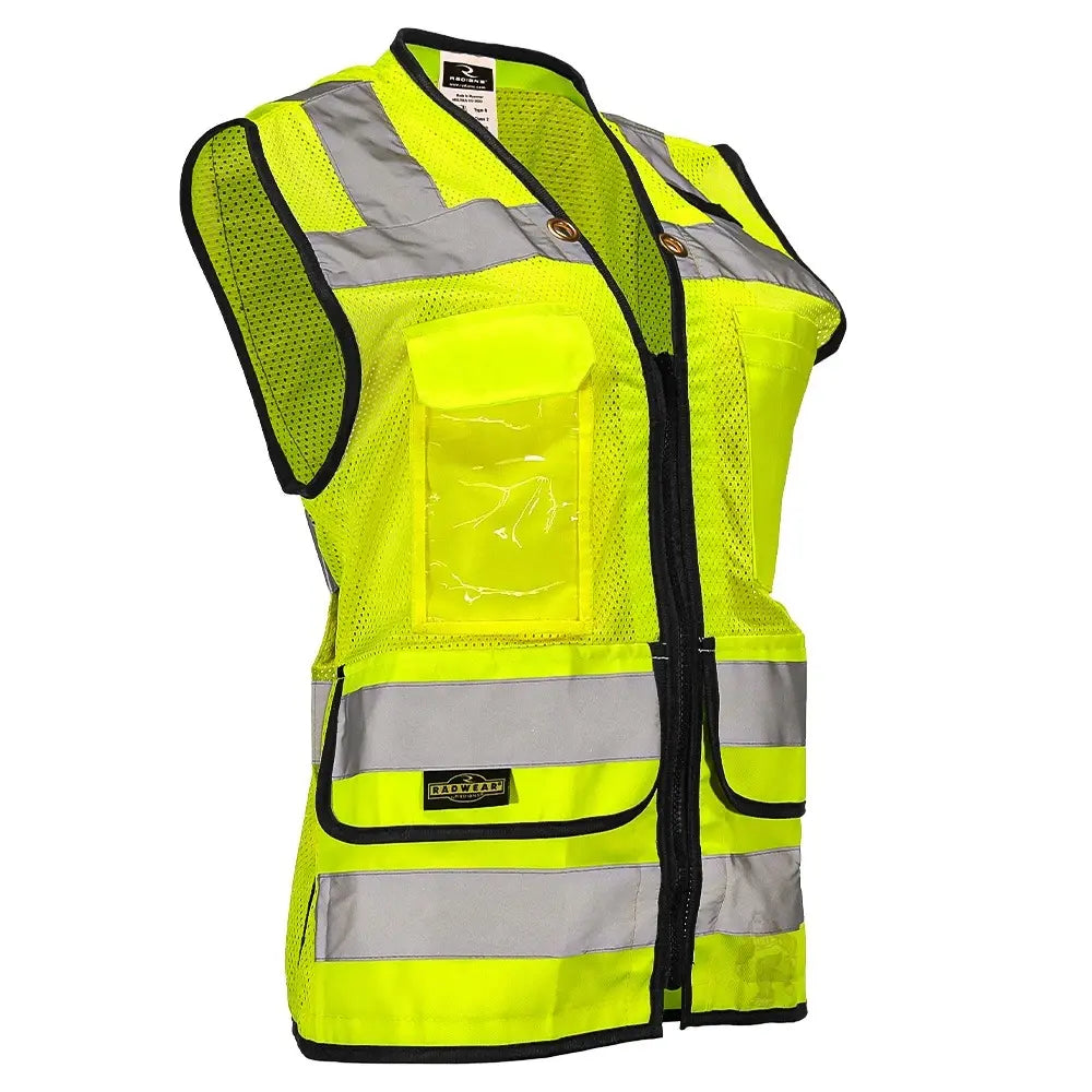 Women’s ANSI Class 2 Heavy Duty Surveyor Safety Vest with Zipper Closure & Reflective Stripes – Hi Vis Utility Work Vest for Construction, Traffic Control & Surveying