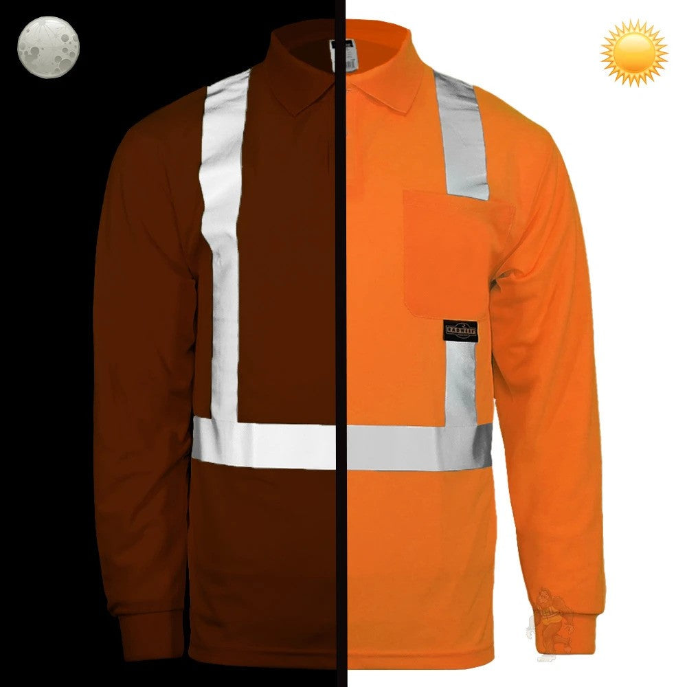 ANSI Class 2 Hi-Vis Long Sleeve Safety Polo Shirt with Moisture Wicking Mesh & Reflective Tape