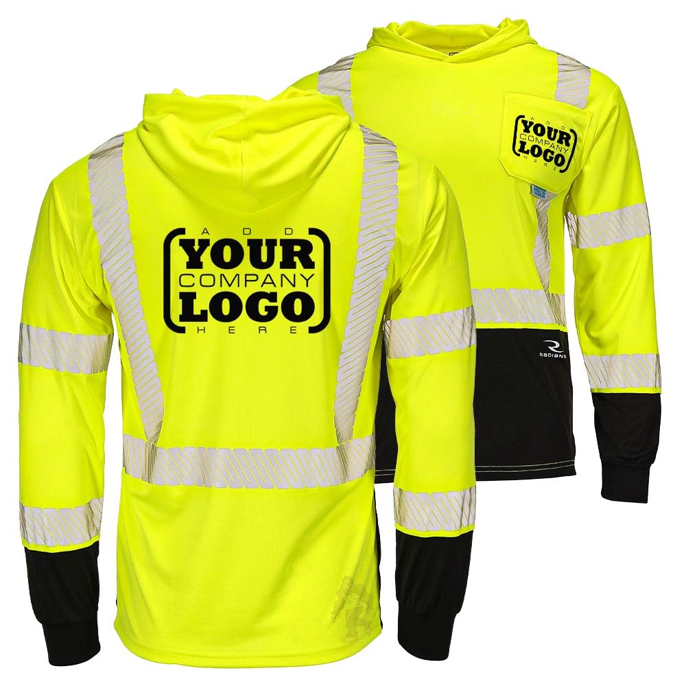 ANSI Class 3 Hi-Vis Hooded Long Sleeve Safety Shirt with UPF 40 Sun Protection, Black Bottom & Reflective Tape