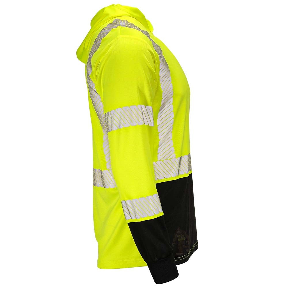 ANSI Class 3 Hi-Vis Hooded Long Sleeve Safety Shirt with UPF 40 Sun Protection, Black Bottom & Reflective Tape