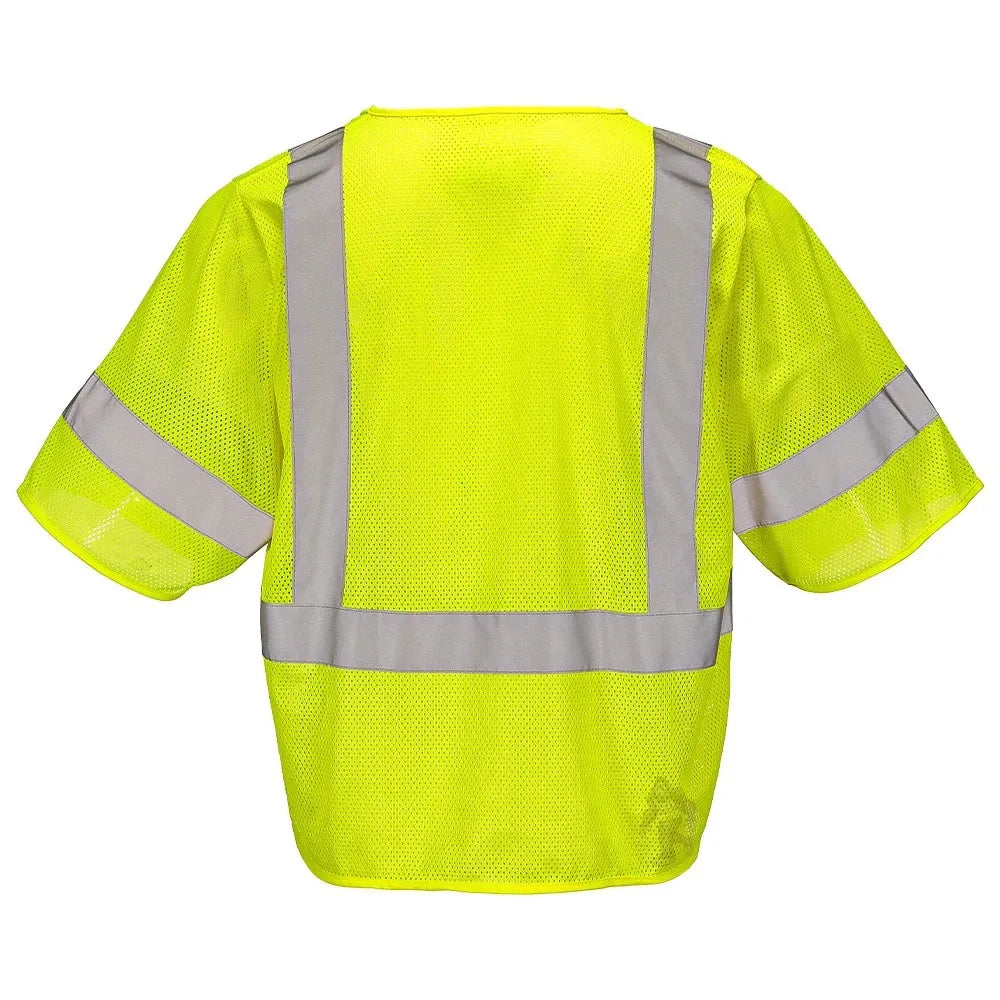Class 3 Hi-Vis Mesh Safety Vest with Zipper Closure, Reflective Tape & Multi-Pocket Design, ANSI Type R Compliant, Lime/Orange, S-5XL