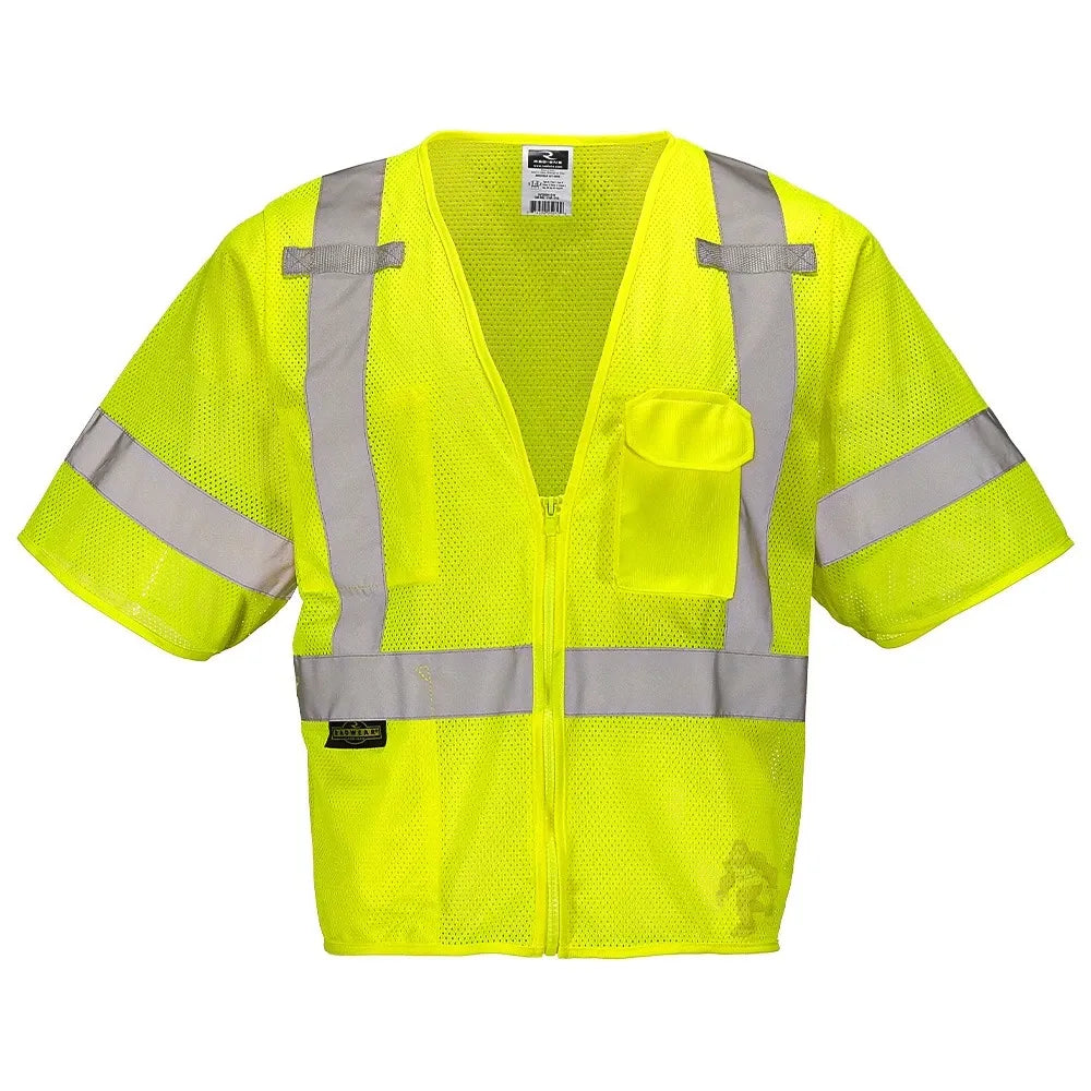 Class 3 Hi-Vis Mesh Safety Vest with Zipper Closure, Reflective Tape & Multi-Pocket Design, ANSI Type R Compliant, Lime/Orange, S-5XL