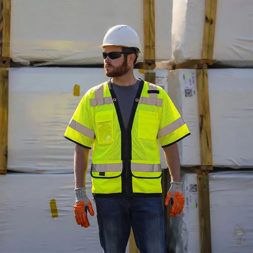 ANSI Class 3 Heavy Duty Surveyor Safety Vest with Zipper Closure & Reflective Stripes – Hi Vis Mesh Work Vest with Pockets for Construction, Traffic Control & Utility Crews