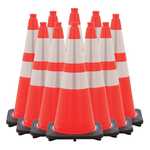 [10-Pack] 28" Orange Traffic Cones, 7lb Black Base, w/6" & 4" Retroreflective Collars, MUTCD Compliant - FREE SHIPPING