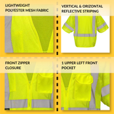 Class 3 Hi-Vis Mesh Safety Vest with Zipper Closure, Reflective Tape & Multi-Pocket Design, ANSI Type R Compliant, Lime/Orange, S-5XL