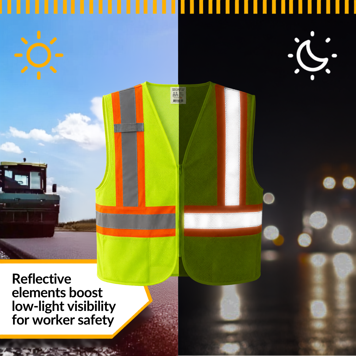 Class 2 Hi-Vis Safety Vest, 2 Pockets, Two-Tone, Mesh