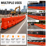 6 Ft Water-Filled Barrier with Optional Fence Panel – Durable Plastic Traffic & Pedestrian Channelizer