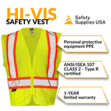 Class 2 Hi-Vis Economy Mesh Safety Vest with Zipper Closure, Reflective Tape & Contrast Trim, ANSI Type R Compliant, Orange/Lime, S-5XL
