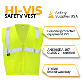 ANSI Class 2 Hi Vis Mesh Safety Vest with Zipper Closure, Reflective Stripes & Pockets, Type R Economy Work Vest, Lime/Orange, SM-5X