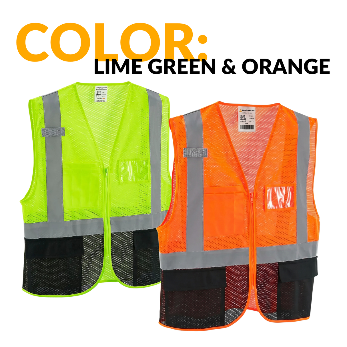 Class 2 Hi-Vis Safety Vest, 3 Pockets, Mesh