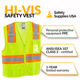 Class 2 Hi-Vis Safety Vest, 2 Pockets, Two-Tone, Mesh