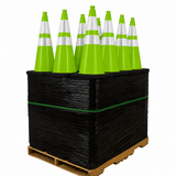 100 Cones Bulk Pallet, 28" Lime Green Traffic Cone, 7lb Black Base, w/6" & 4" Retroreflective Collars, MUTCD Compliant