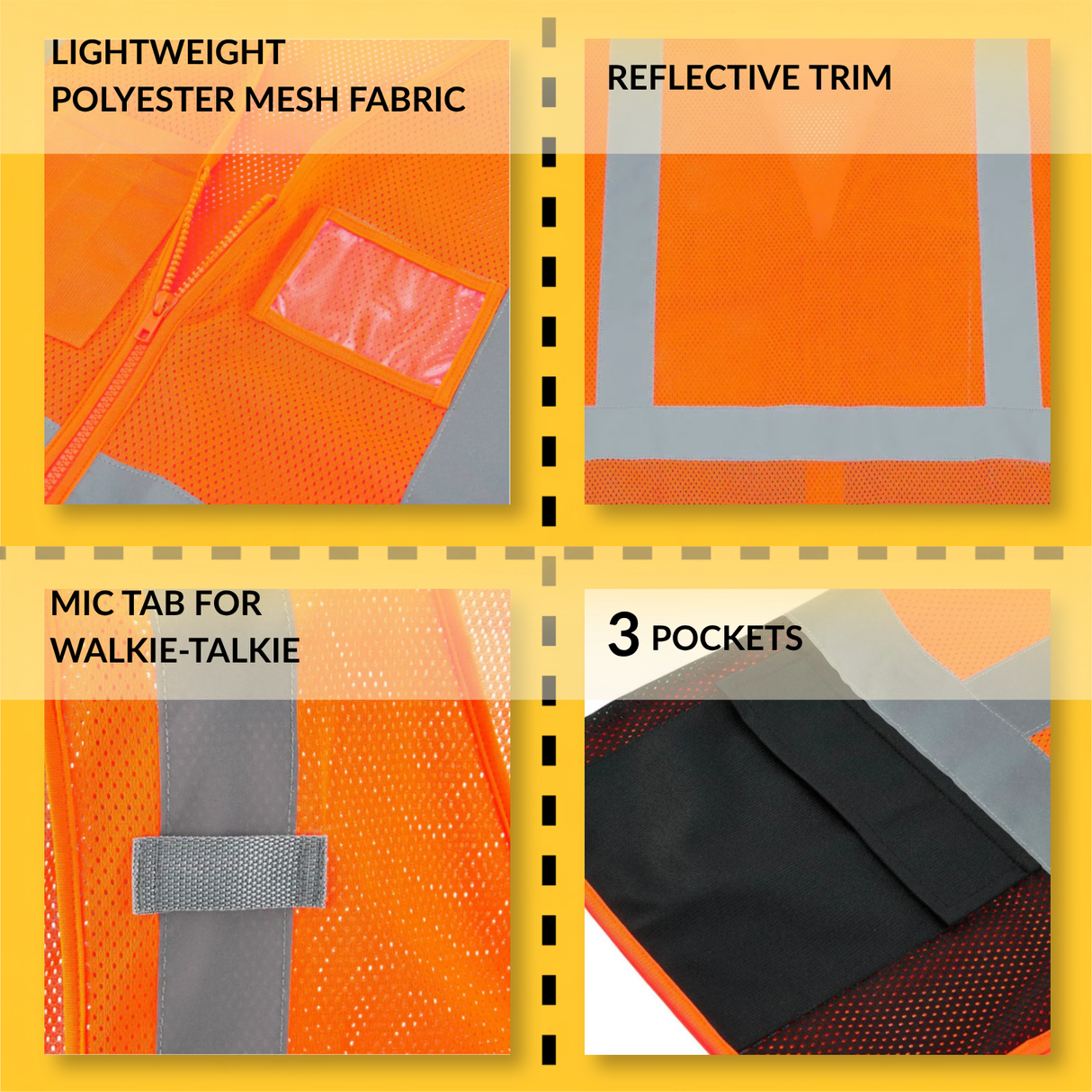 Class 2 Hi-Vis Safety Vest, 3 Pockets, Mesh