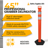 45" EZ Grab Delineator Tube with Recycled Rubber Base - Two 3" HI Reflective Collars