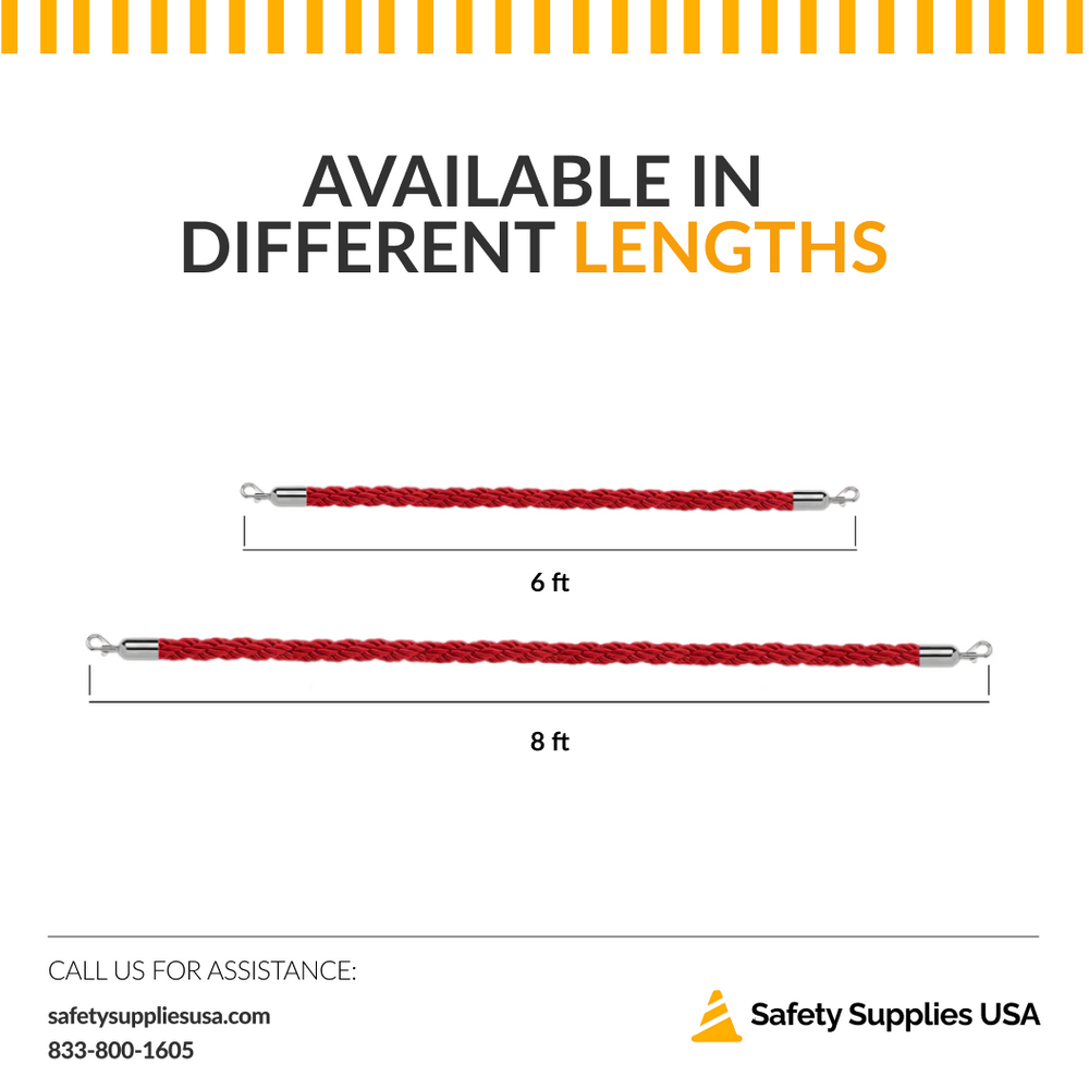 1 Inch Braided Stanchion Rope | 6 Ft or 8 Ft