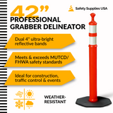 42″ Grabber Delineator Tube – Black Base, Two White 4″ HI Reflective Collars