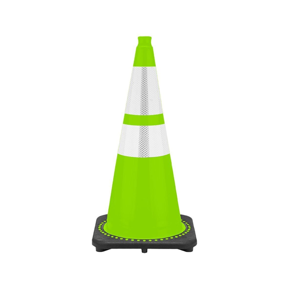 28" Lime Green Traffic Cone, 7 lb Black Base