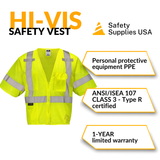 Class 3 Hi-Vis Mesh Safety Vest with Zipper Closure, Reflective Tape & Multi-Pocket Design, ANSI Type R Compliant, Lime/Orange, S-5XL