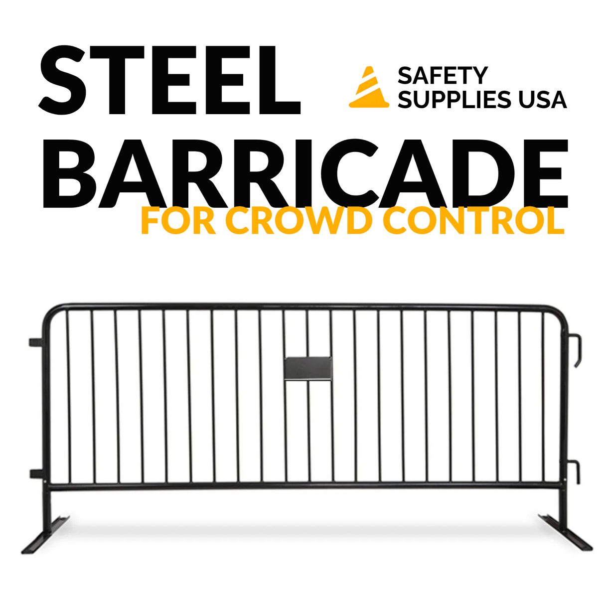 8.5 Foot Heavy Duty Steel Crowd Control Barricade - Black
