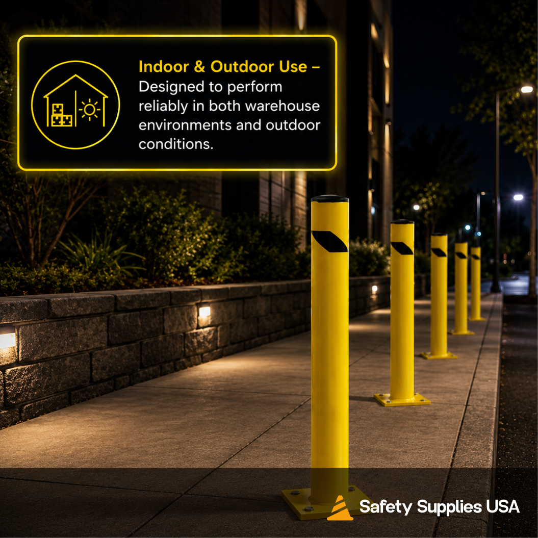24" Safety Yellow Steel Bollard Post – 4.5" Diameter, Surface or In-Ground Mount Barrier