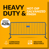 8.5 Foot Heavy Duty Steel Crowd Control Barricade - Blue